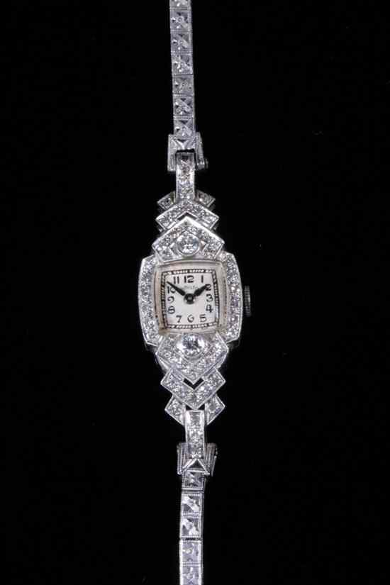 LADY S ART DECO PLATINUM AND DIAMOND WRIST WATCH BY