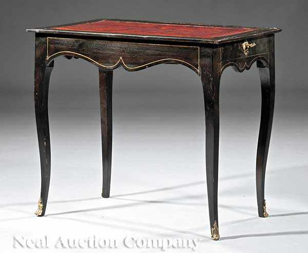 An Antique Continental Ebonized and Brass Inlaid Table crire 19th