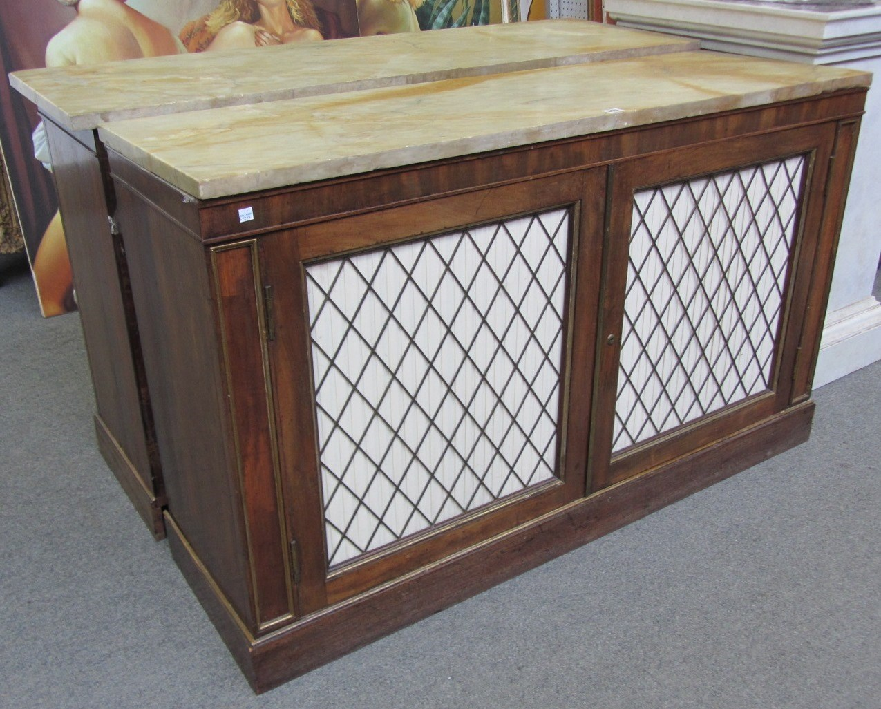 A pair of Regency and later marble topped rectangular side
