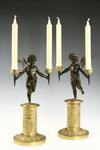 CANDELABRA Pair of restoration ormolu and patinated bronze two light