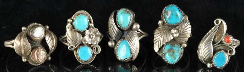 Lot of 5 Native American Indian Navajo Rings Description Includes