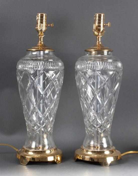 Pair of Waterford crystal lamps with brass mounts 18 in