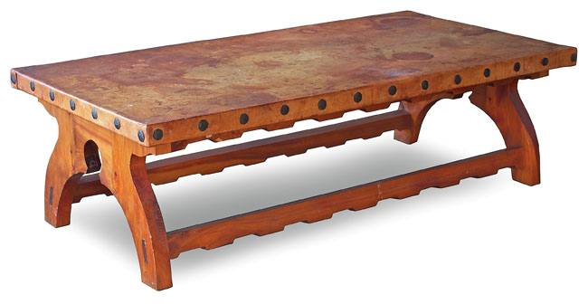 Rare Spratling table rectangular top wrapped in good original leather