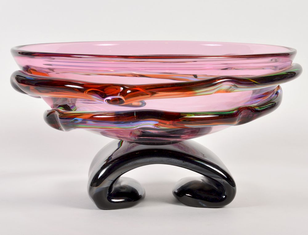 Large Ribbon Art Glass Center Bowl Large art glass center
