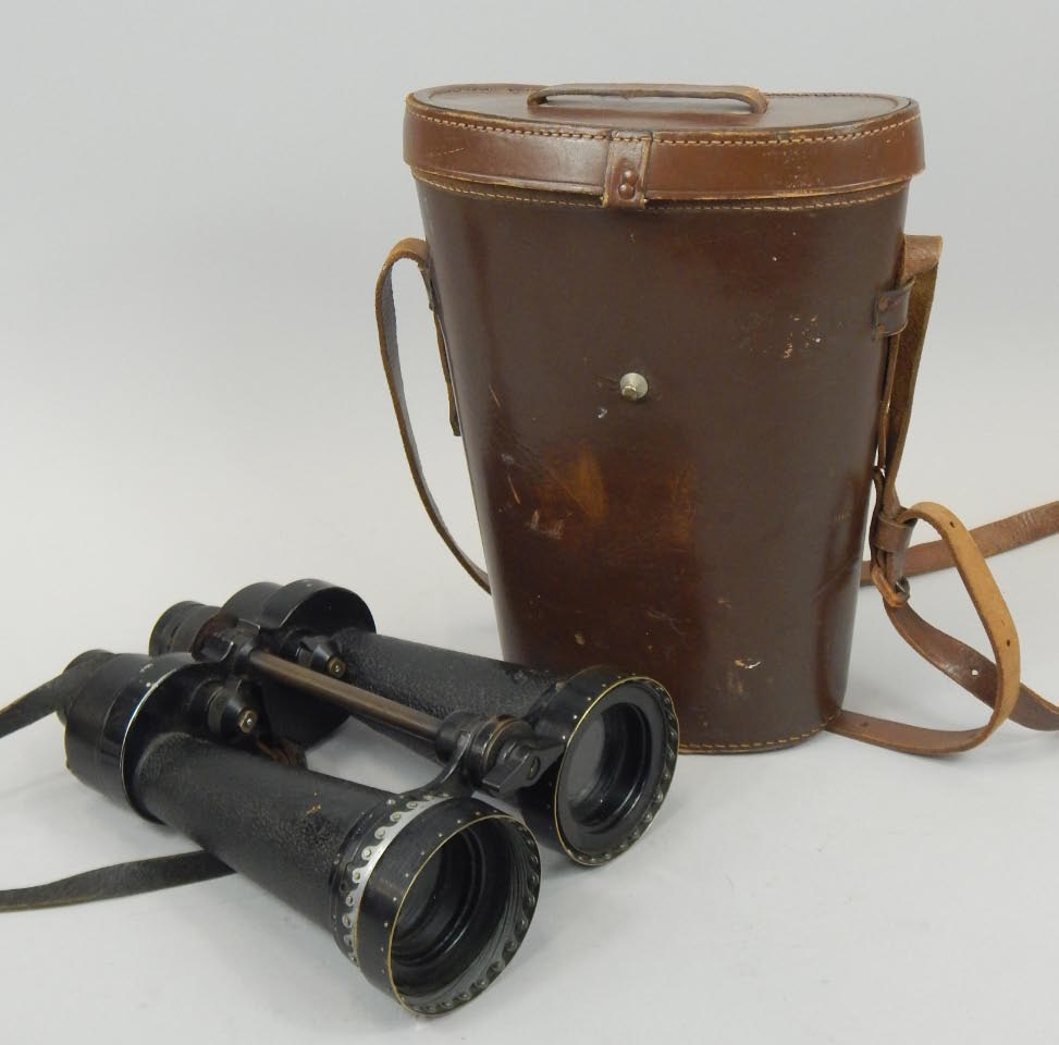 A pair of Barr Stroud military issue binoculars in a