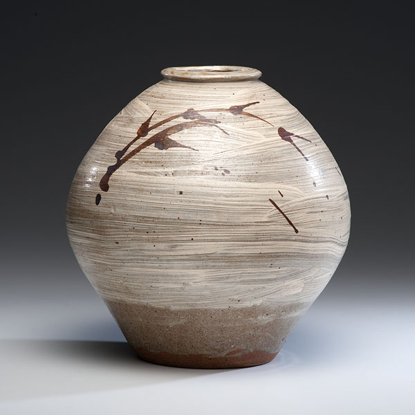 Large Round Vase with Blossom Design ca 2004 Slip decorated