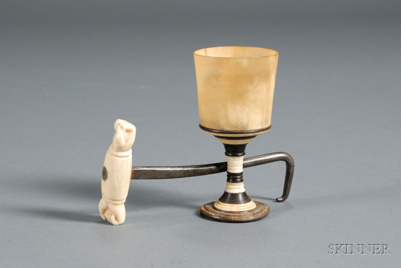 Scrimshaw Cup and Baling Hook 19th century the cup composed