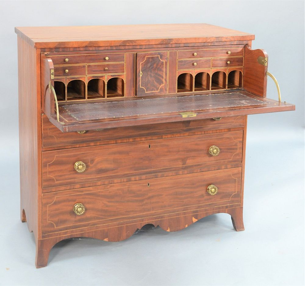 Federal Mahogany Butler s Desk having line inlaid drawers drop