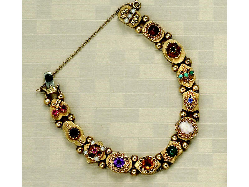 SLIDE BRACELET 14k yellow gold bracelet with assorted multi gemstone