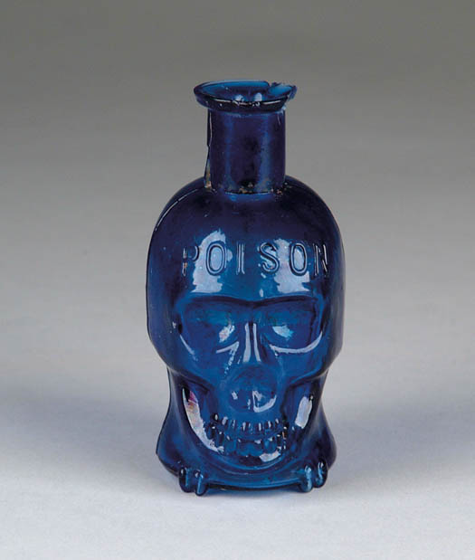 RARE COBALT BLUE FIGURAL SKULL POISON BOTTLE The skull shaped