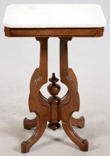 EASTLAKE WALNUT AND MARBLE LAMP TABLE C1910 EASTLAKE WALNUT AND