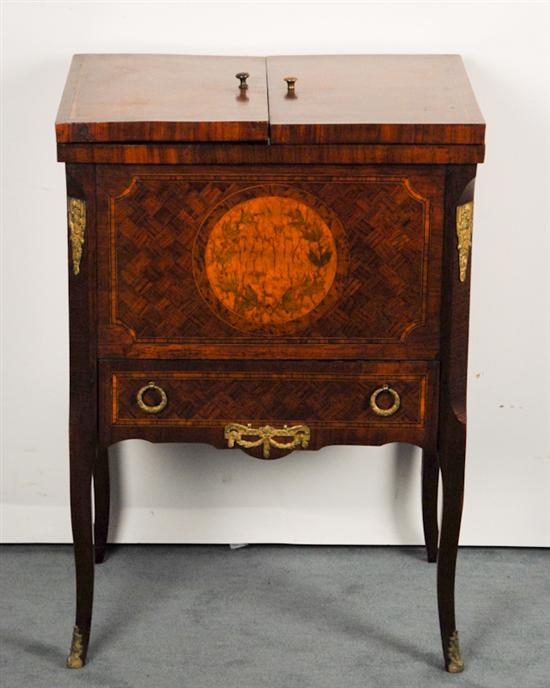 An E 20th C French Parquetried Mechanical Drinks Cabinet the