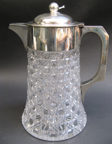 ENGLISH STERLING SILVER AND CUT CRYSTAL PITCHER London 1895 with