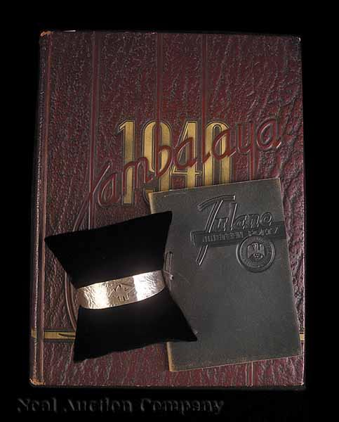 A Newcomb College Hammered Silver Cuff Bracelet c 1940 with