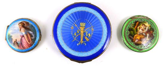 SILVER Three sterling silver and enamel compacts Birks with central