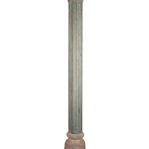A Pair of Anglo Indian Green Painted Wood Architectural Columns