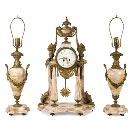 Louis XVI Style Gilt Bronze Mounted Marble Clock Garniture Estimate