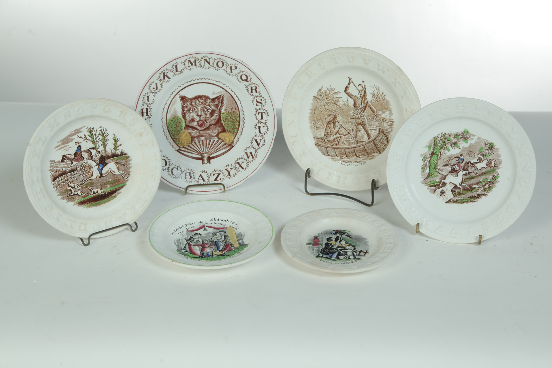 SIX CHILDRENS ABC PLATES England 2nd half 19th century All