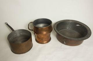 3 Pieces of Copperware All Zinc Lined Medium Pot 6