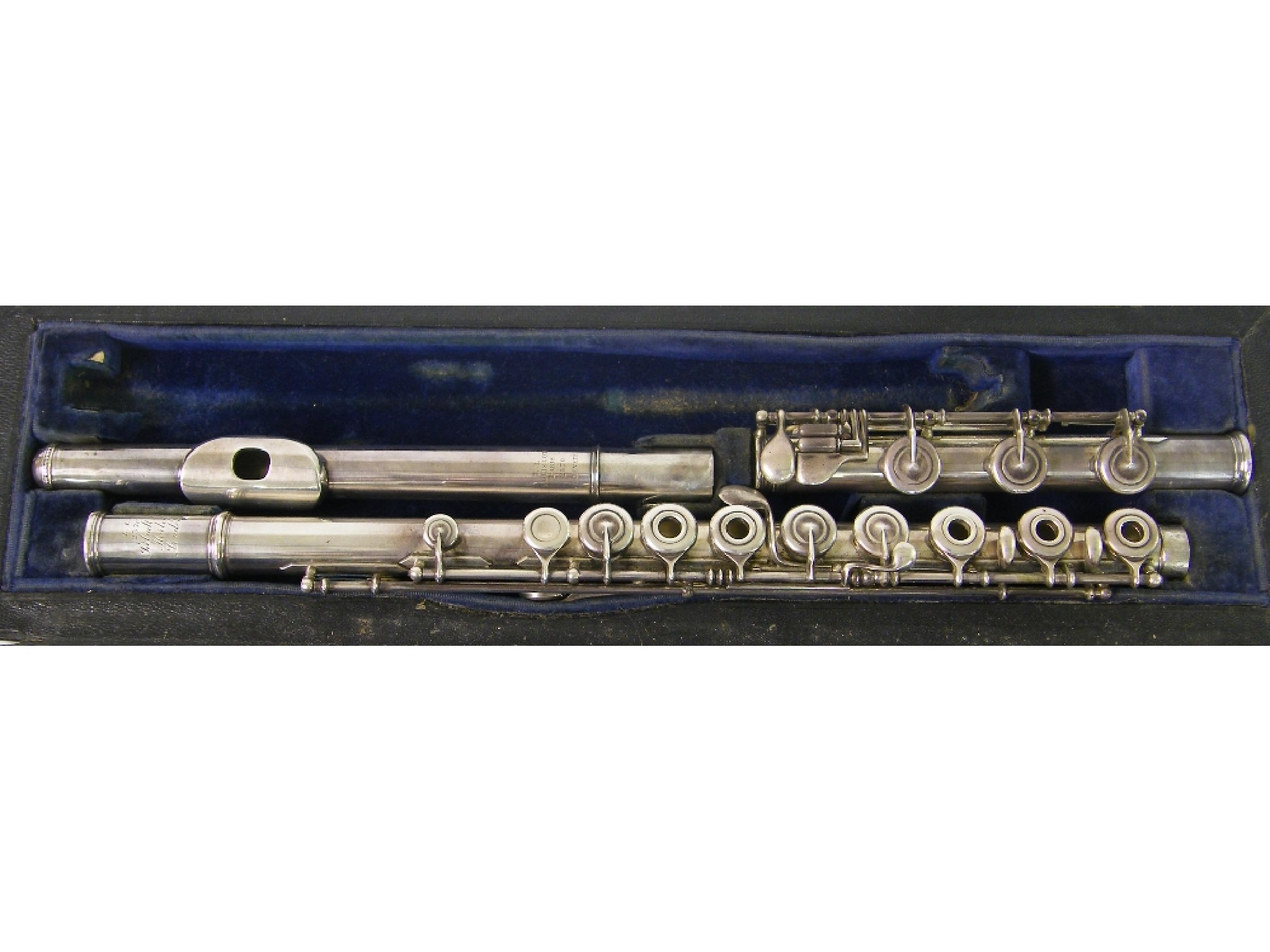 Fine French solid silver Boehm system flute by Louis Lot