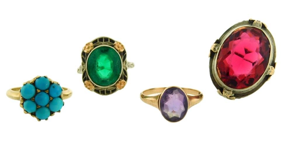 JEWELRY Four Vintage Rings including stamped and tested 14K white
