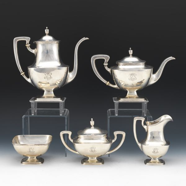 TOWLE MID CENTURY MODERN STERLING FIVE PIECE TEA COFFEE SERVICE