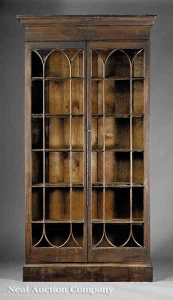 An American Gothic Faux Bois Bookcase c 1830 ogee molded