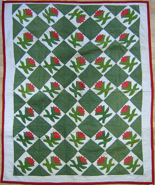 Applique rose pattern quilt late 19th c 82 x 62
