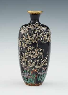 A Miniature Cloisonne Vase with Iris Flowering Prunus Meiji Period
