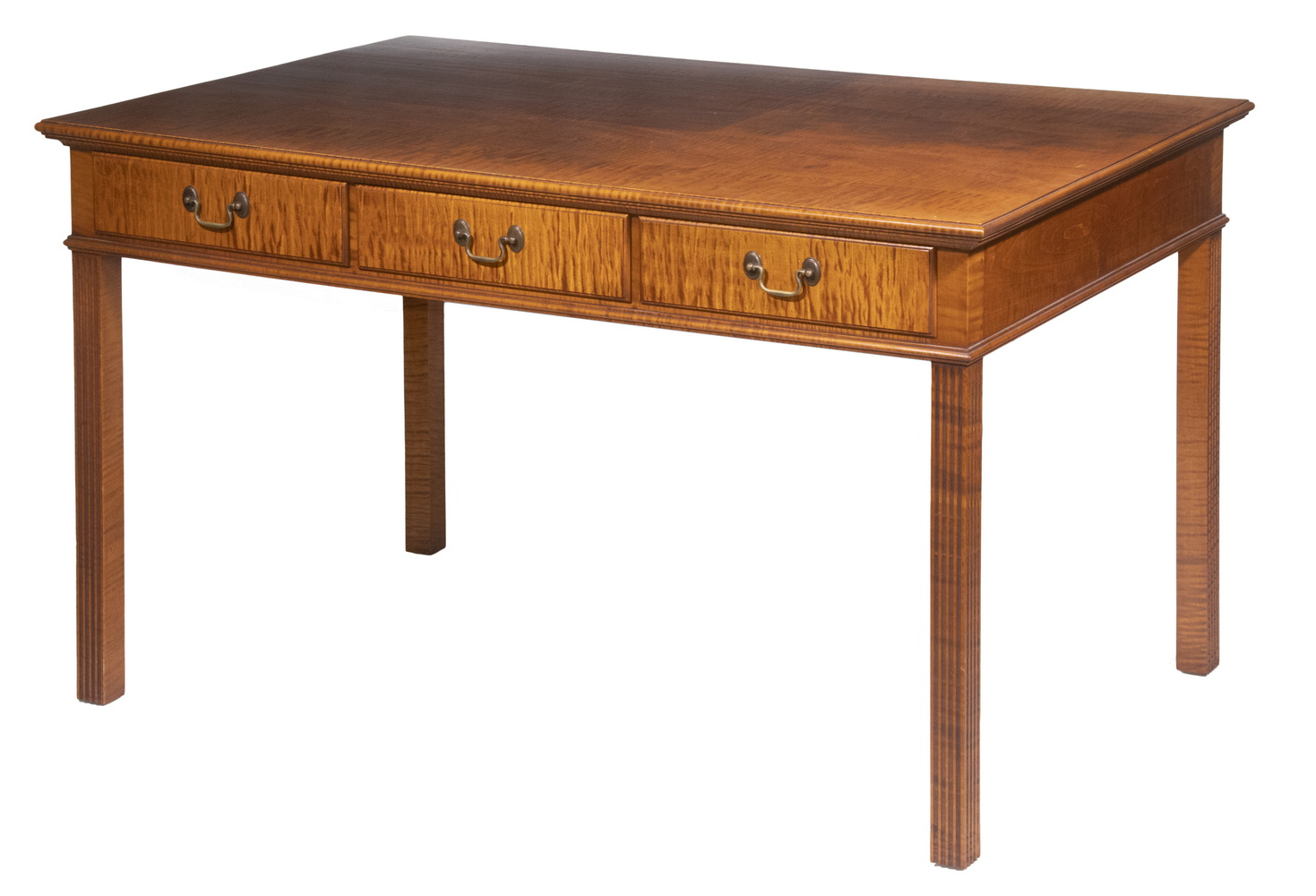 ELDRED WHEELER TIGER MAPLE WRITING TABLE Three Drawer Chippendale Style