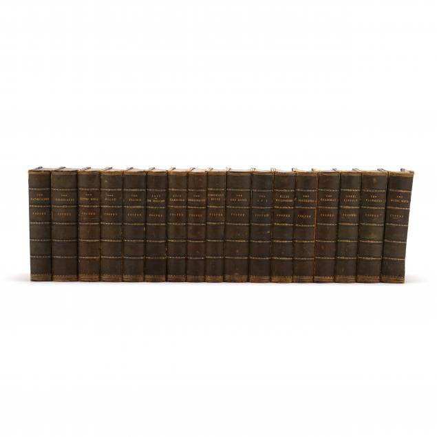 ANTIQUE LEATHERBOUND SET OF 17 NOVELS BY JAMES FENIMORE COOPER
