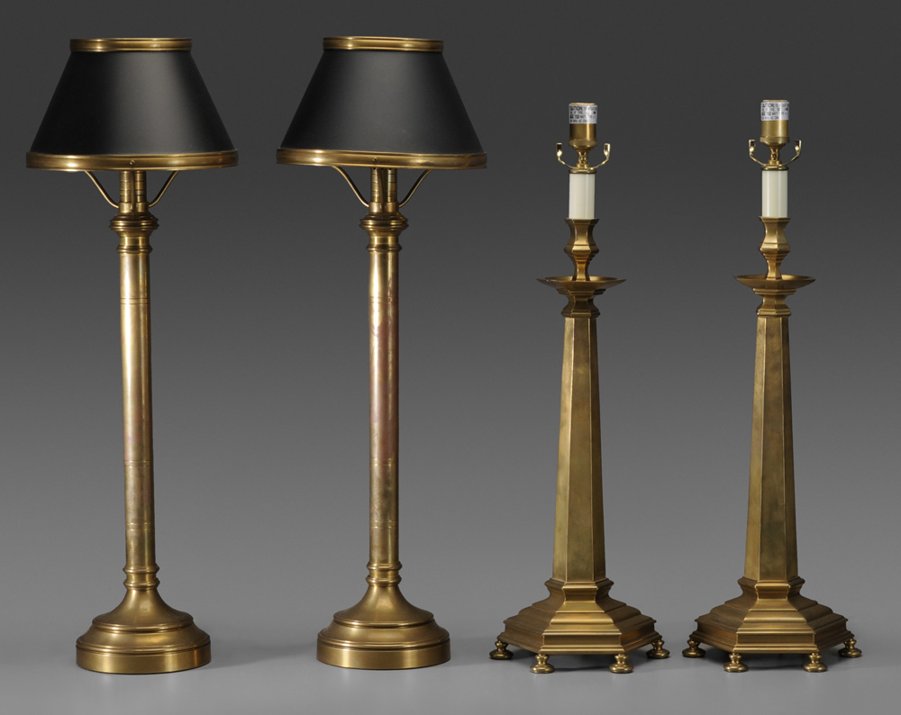 Two Pairs Brass Lamps modern pair with tapered hexagonal columns