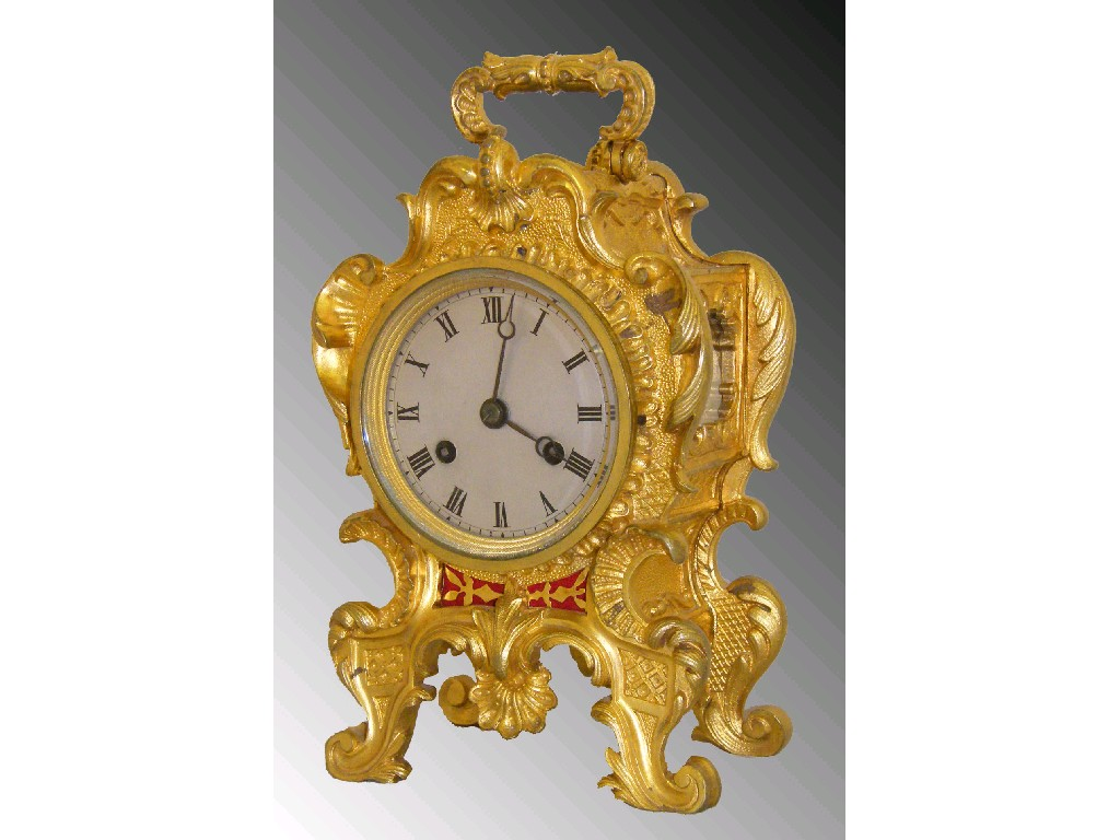 Small French ormolu two train mantel clock the movement with