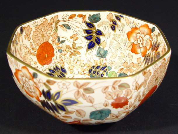 Masons Ironstone octagonal bowl hand coloured and transfer printed with