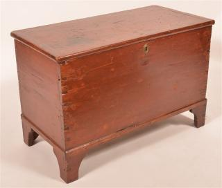 PA Pine Small Blanket Chest with Old Red Wash Pennsylvania