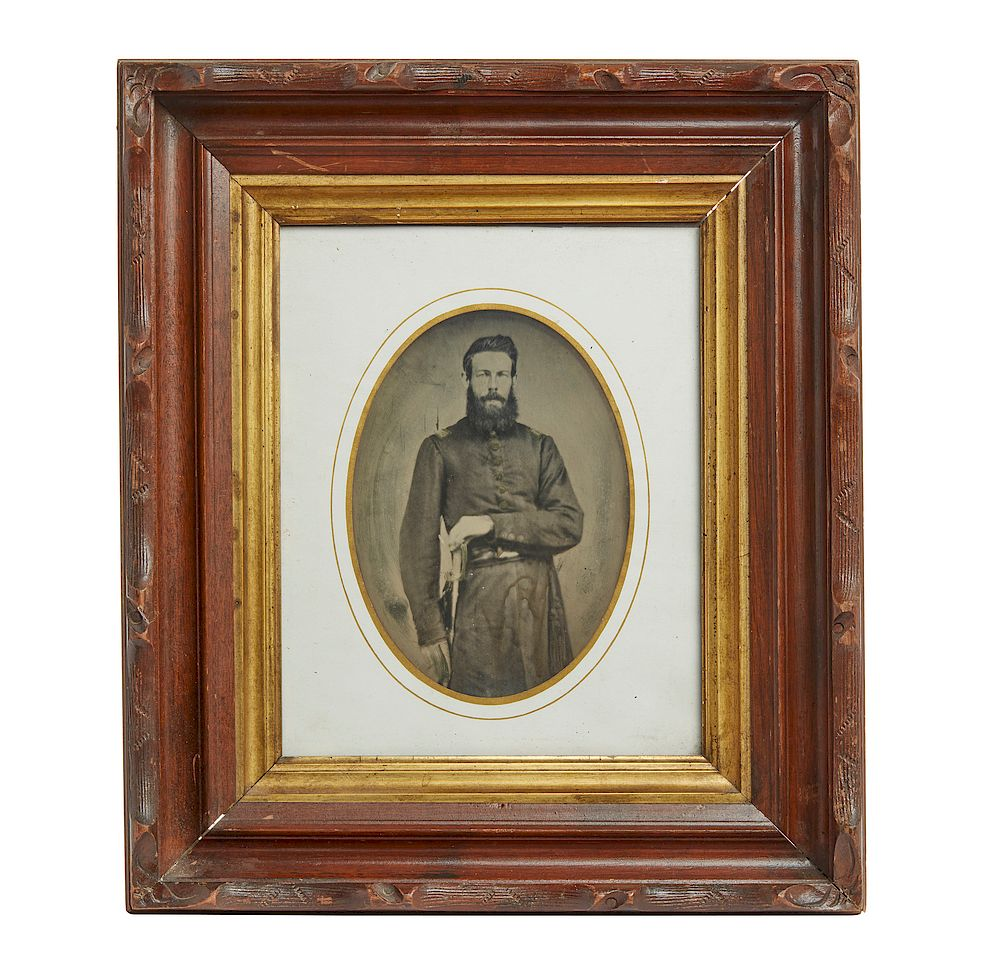 Framed Albumen Photograph of Civil War Officer with Sword A