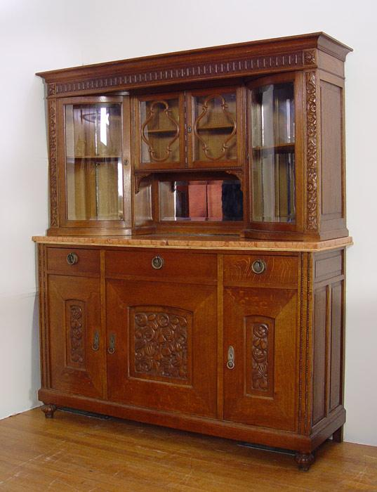 VICTORIAN MARBLE TOP OAK CHINA CABINET SIDEBOARD Upper section with