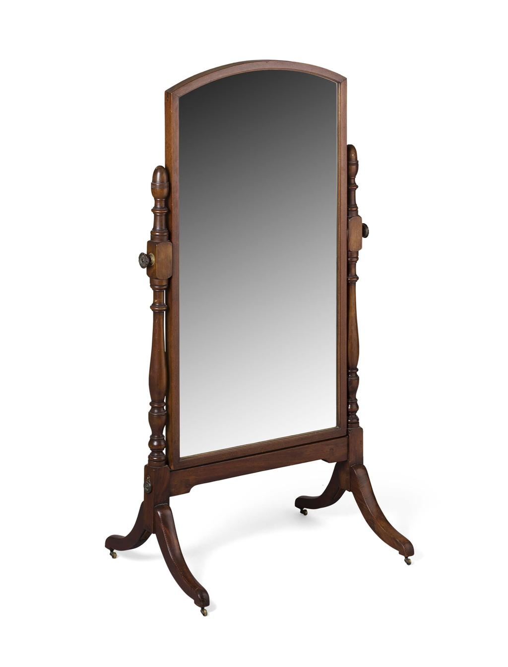 REGENCY MAHOGANY CHEVAL MIRROR EARLY 19TH CENTURY the curved rectangular