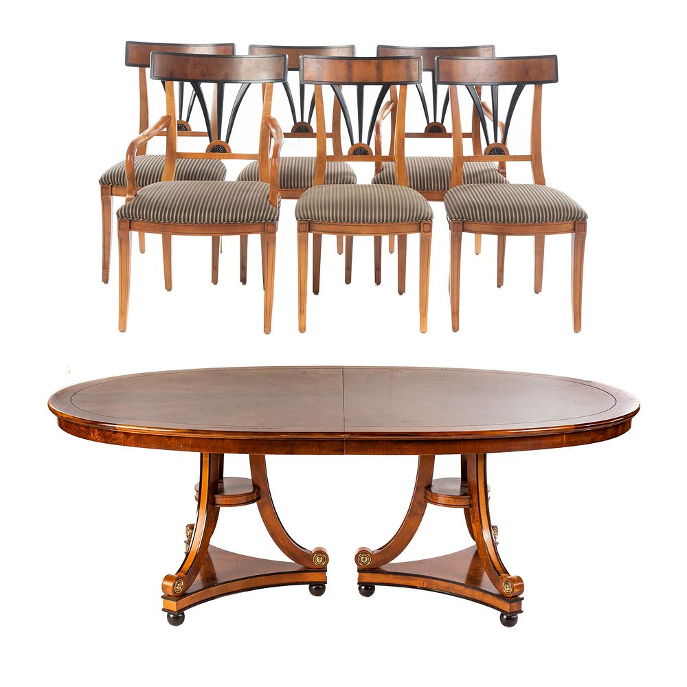 Six Biedermeier Style Dining Room Chairs and Table Comprising 2