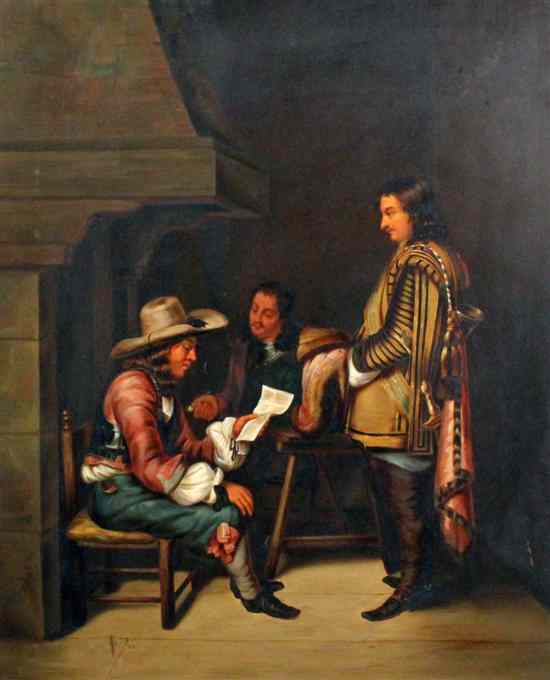 19th C Flemish School oil on zinc Cavaliers in a