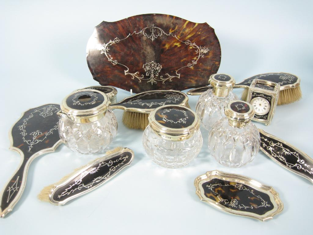 A George V silver and tortoiseshell mounted Scent Bottle with