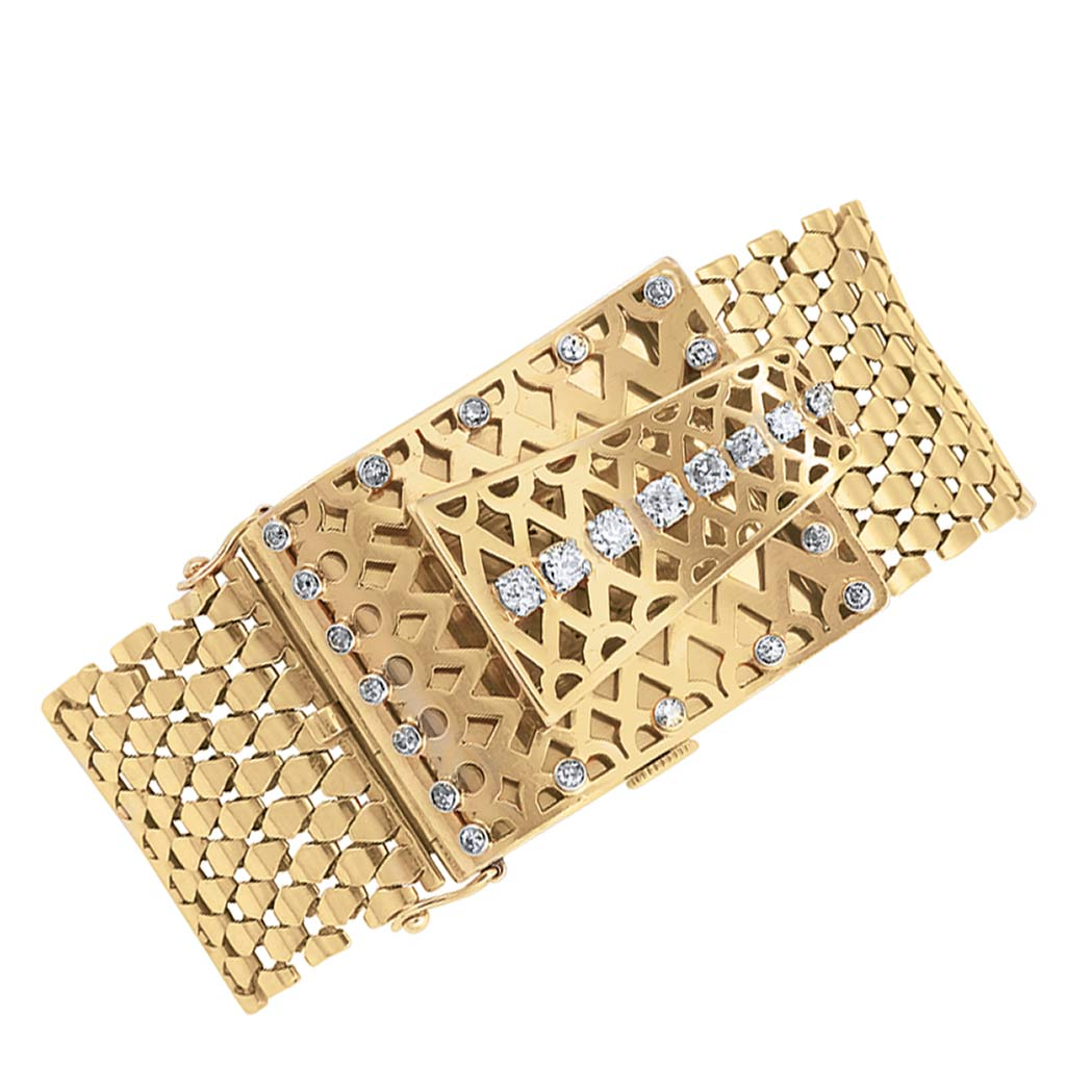 0 Gold Platinum and Diamond Buckle Bracelet Watch 18 kt