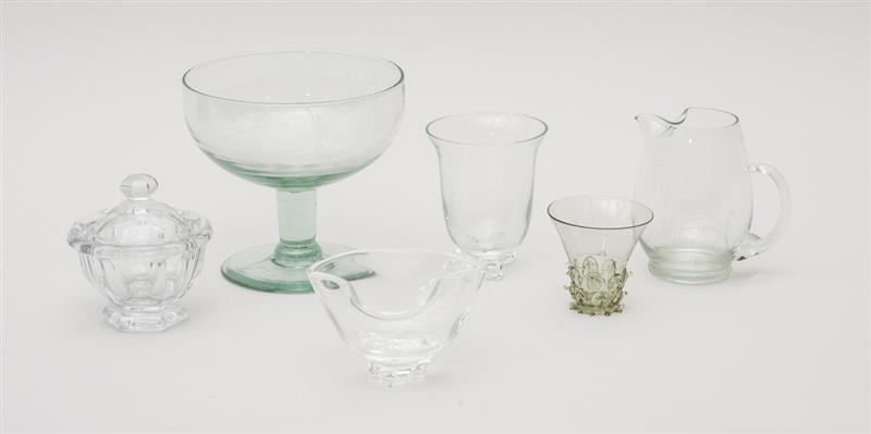 STEUBEN GLASS FOOTED BOWL Marked together with a hand blown