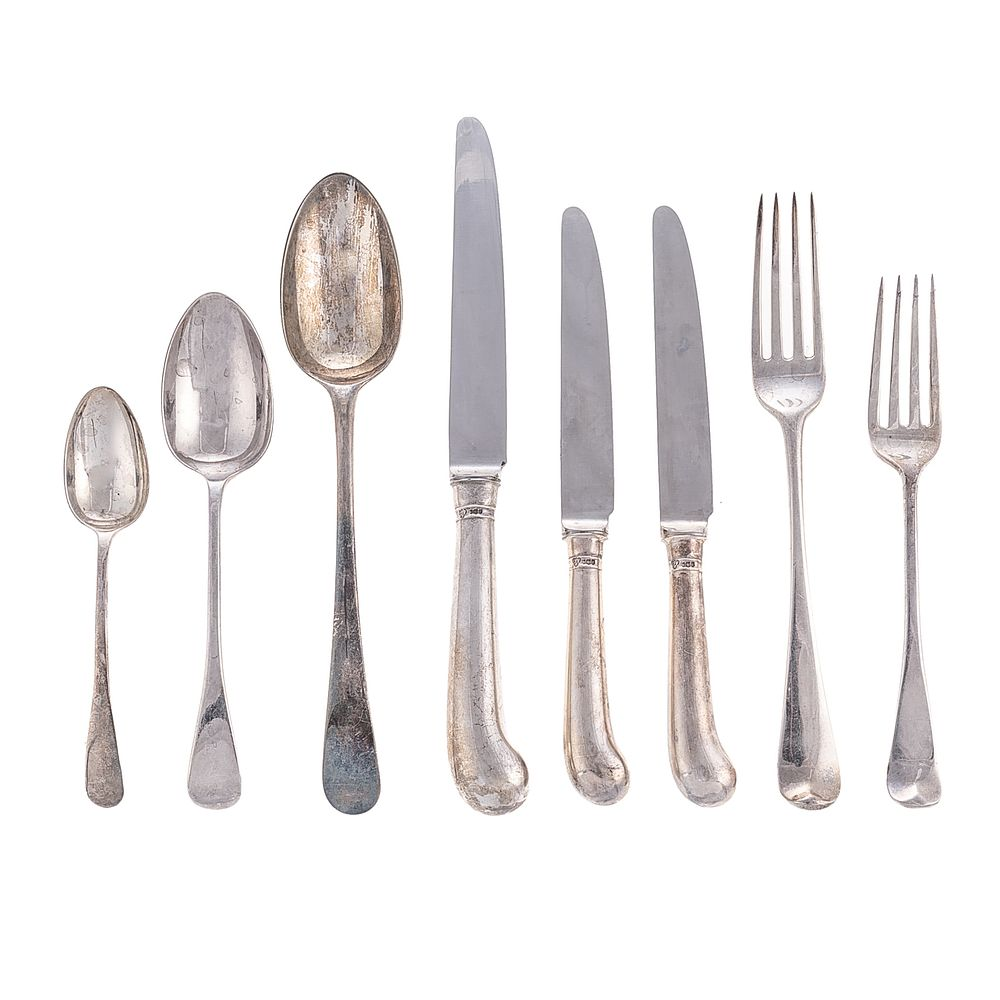 Assembled George III Silver Flatware Service Including twelve dinner knives
