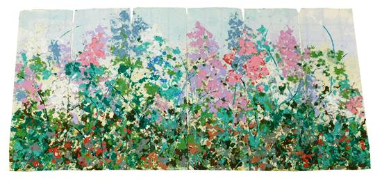 Joe Zina American 20th C six panel paper collage A