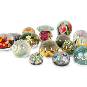 Sixteen Glass Paperweights Second Half 20th Century of various size