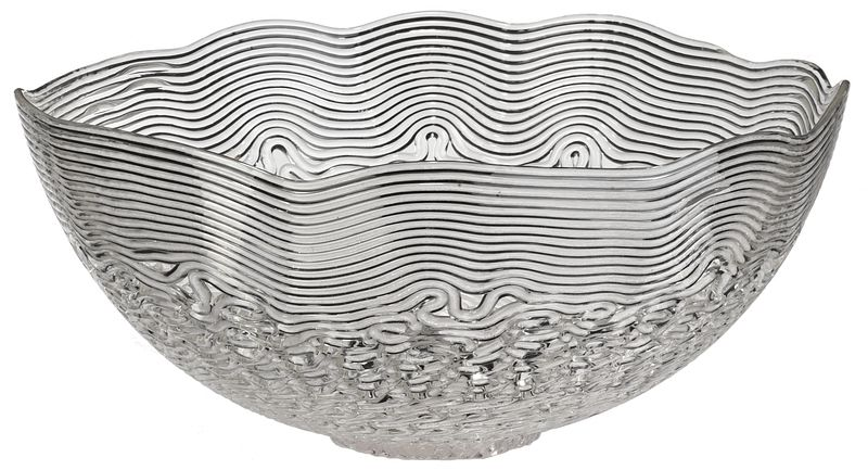 Large Signed Mark Peiser Clear Art Glass Bowl American born