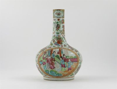 A Chinese Canton famille rose bottle vase painted with panels