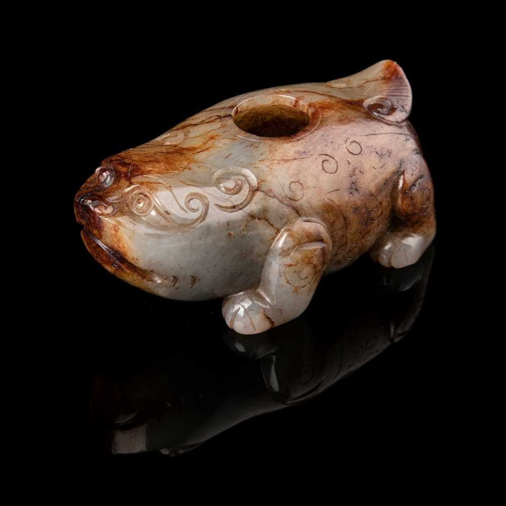 CELADON JADE WITH RUSSET SKIN TIGER WATER POT QING DYNASTY