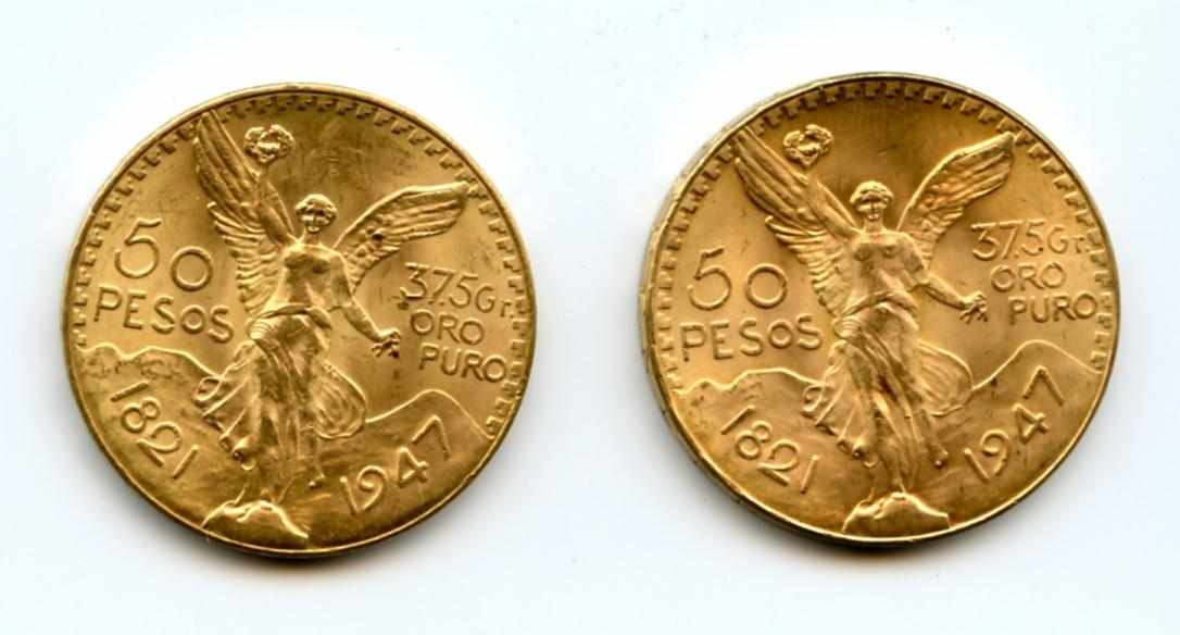 Mexico Gold 50 Pesos 1947 Restrike 2 KM 481 Each